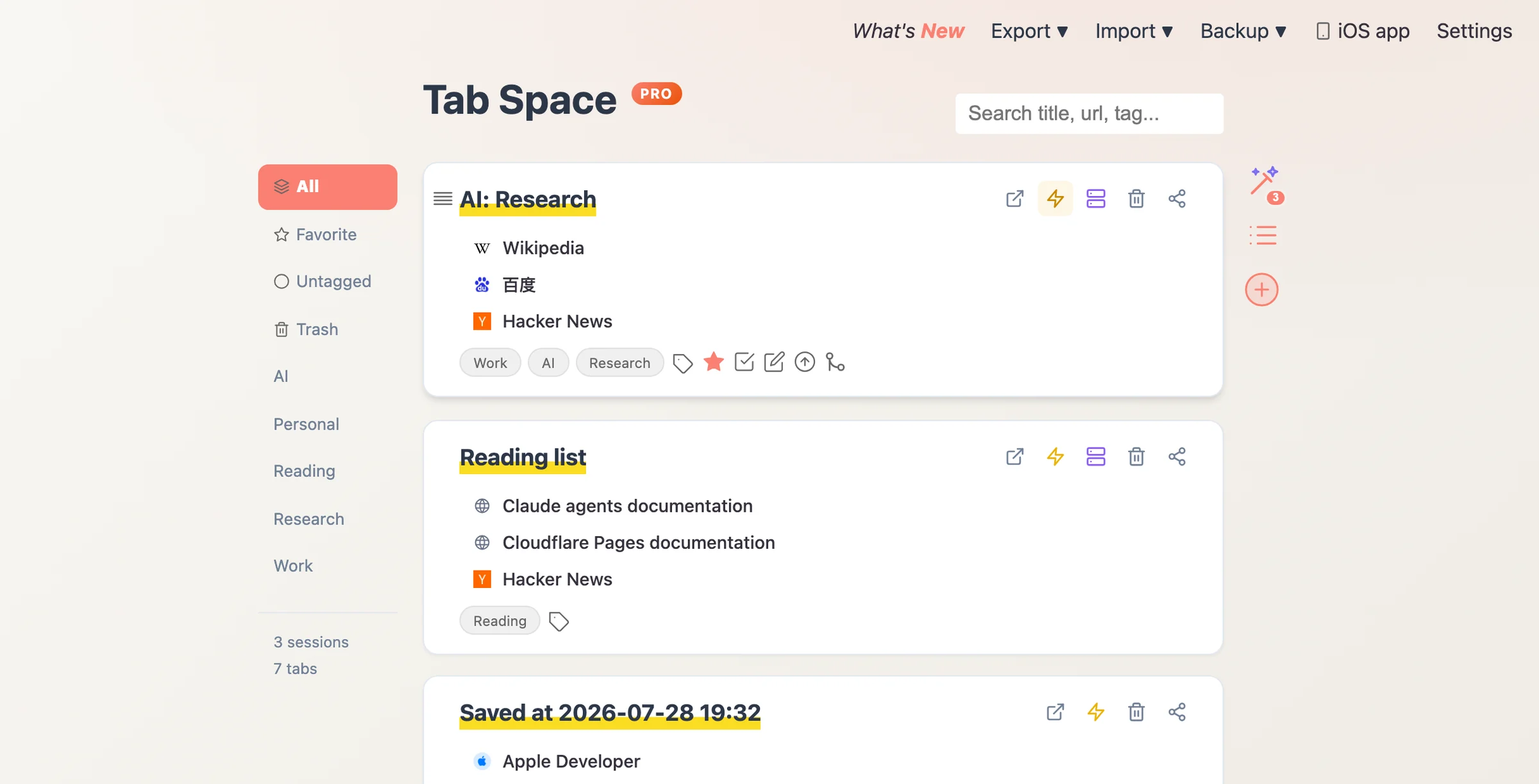 Tab Space naming a saved session and adding tags automatically